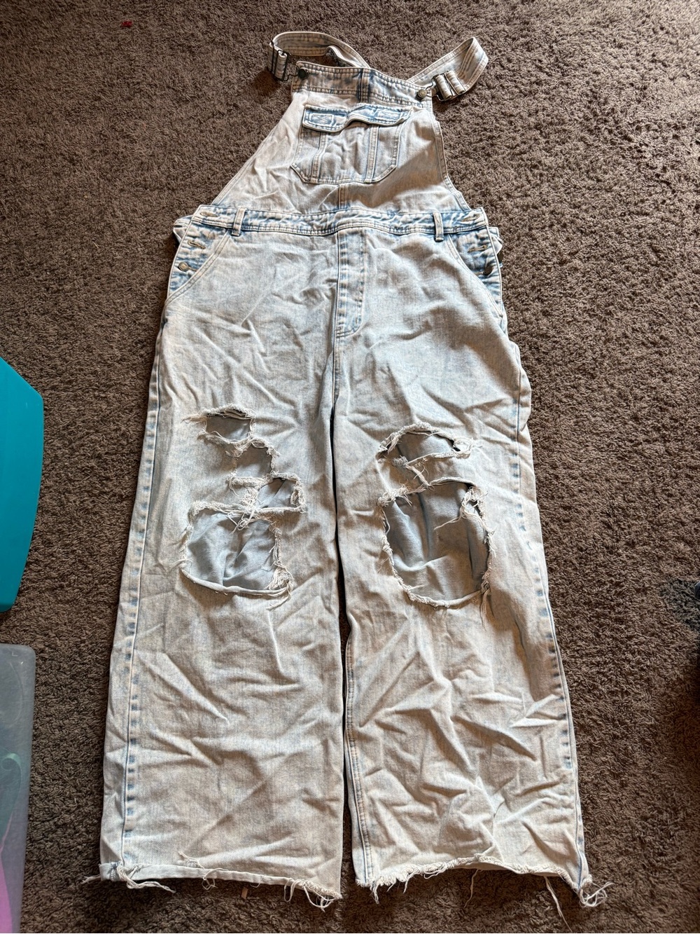 Nasty Gal Light Wash Distressed Denim Overalls
